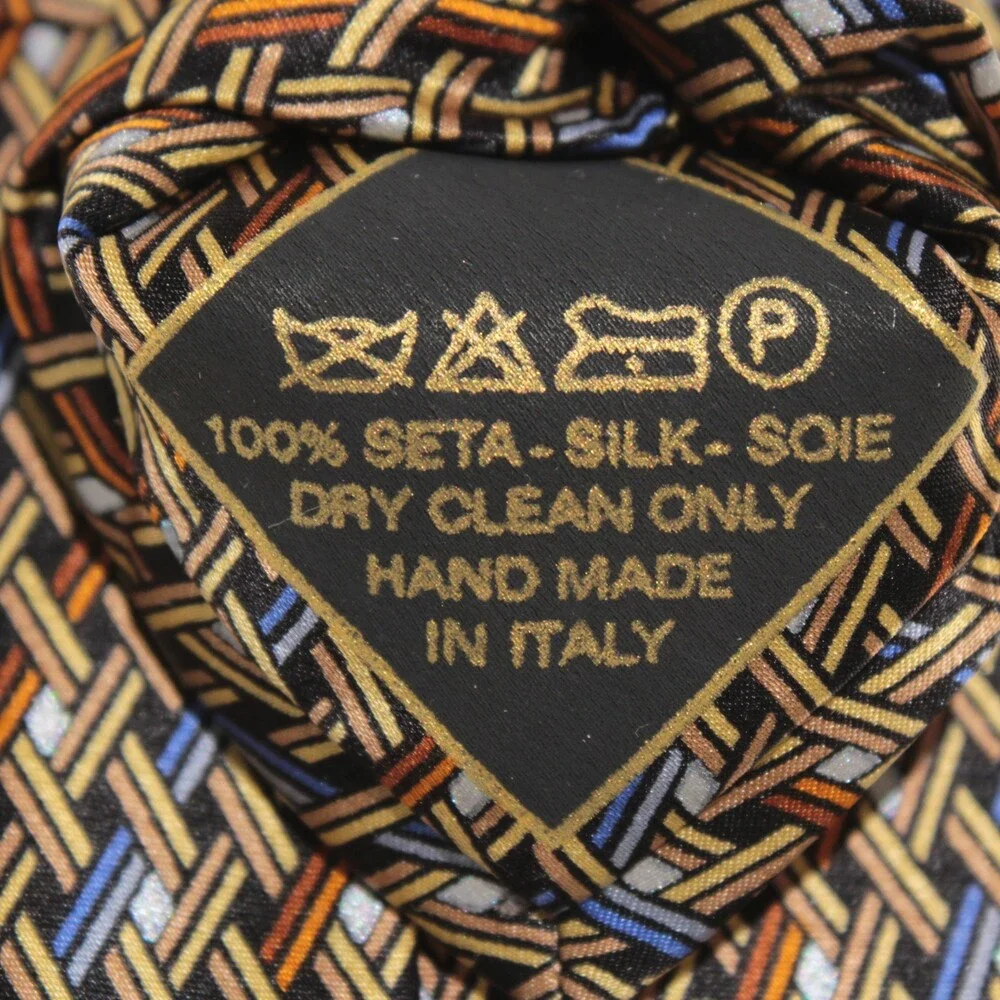 Brioni NWOT Neck Tie in Yellow / Orange / Blue Geometric Print 100% Silk